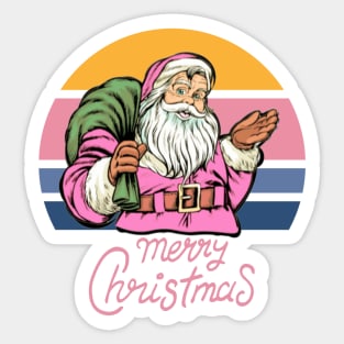 Retro Pink Santa Claus Vintage Merry Christmas Sunset Sticker